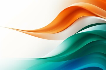 Abstract orange, white, green and blue waves flowing on white background
