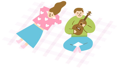 Couple are laying on the picnic mat