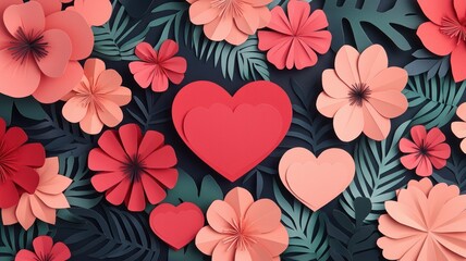 Romantic paper art heart arrangement floral design indoor art colorful background creative perspective