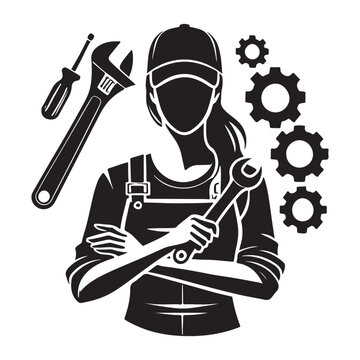 Mechanic Silhouette Vector Illustration, Solid White Background.
