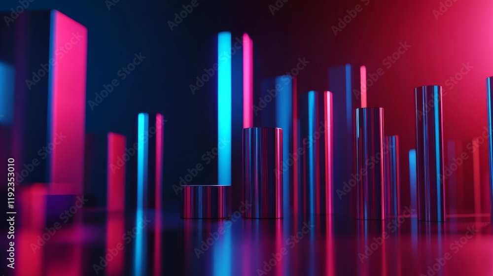 Poster a professional d bar graph with smooth, glossy bars in shades of red and blue, showing the increasin