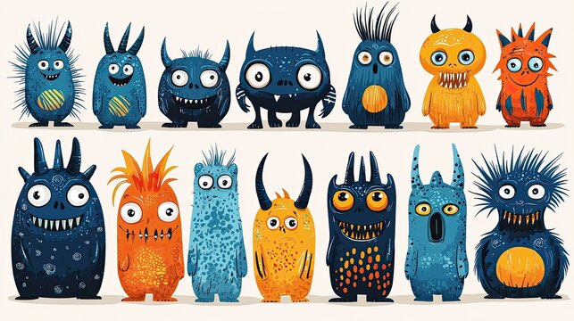 A Collection Of Cute Cartoon Monsters