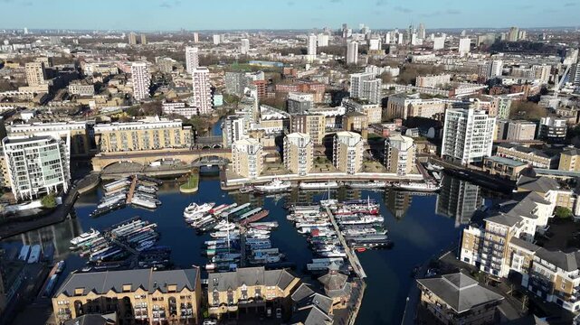 Limehouse basin East London Drone, Aerial, view sunny day