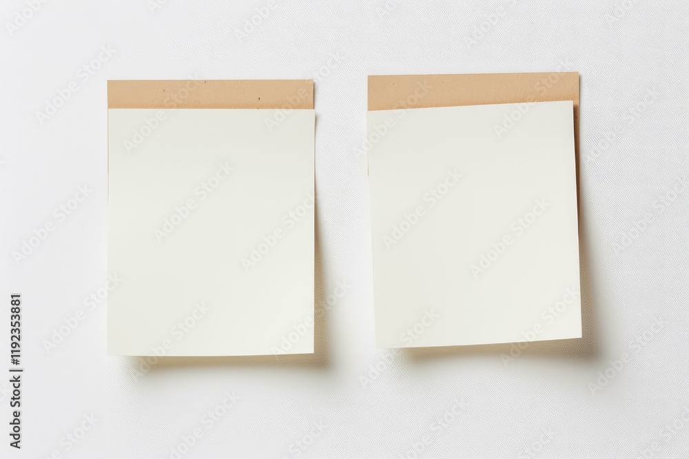 Poster two blank sticky notes with brown strip create a simple and elegant backdrop for writing messages or