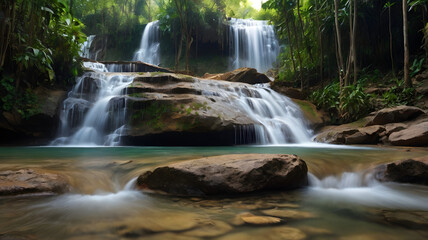 Obraz premium waterfall in the forest, ai generated