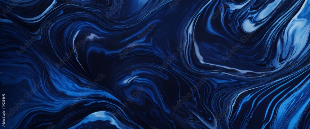 Poster dark blue swirling marble texture with fluid abstract patterns on a smooth background