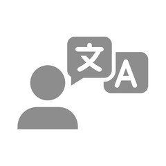 Translator person vector icon. Translation and chat bubble languages.