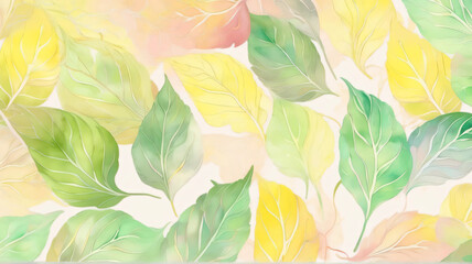 Naklejka premium Soft Watercolor Leaf Pattern Background - Gentle Pastel Colors with a Transparent and Dreamy Design