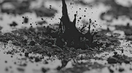 Fototapeta premium Dramatic Black Liquid Splash: Abstract Monochromatic Texture, Nature Photography
