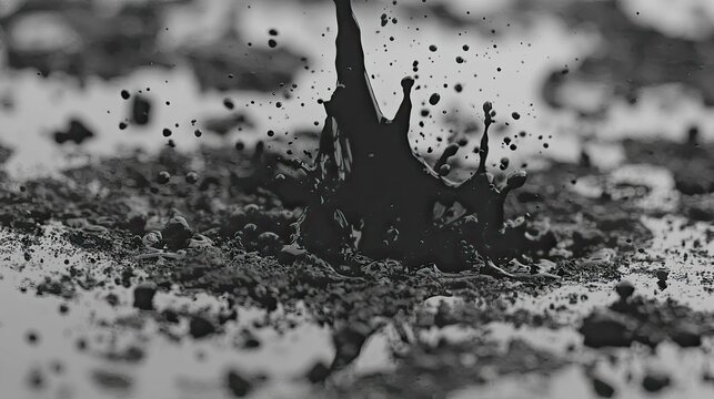 Dramatic Black Liquid Splash: Abstract Monochromatic Texture, Nature Photography