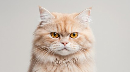 Obraz premium Persian cat idea. Close-up of a beautiful cream-colored cat with striking yellow eyes.