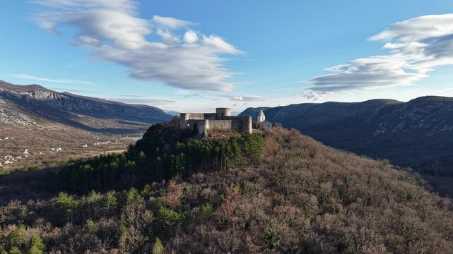 Drivenik Castle in the northern part of the Adriatic Sea, Croatia in winter