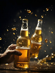 Celebrating by clinking beer bottles, beer bottles