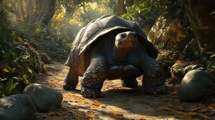 1. **Giant Tortoise on Curieuse Island in the Seychelles Forest**