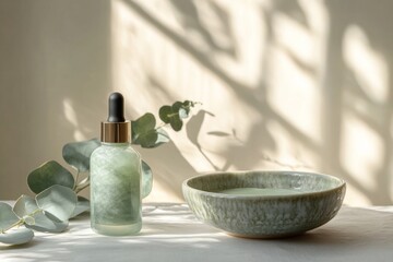 Minimalist ladder leaning against a white wall in bright sunlight