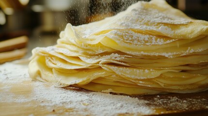 "Plate of French Crepes (Pancakes) with Sugar; Chandeleur or Candlemas Celebration Background with Copy-Space"