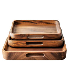 Stylish Wooden Serving Trays on transparent background.