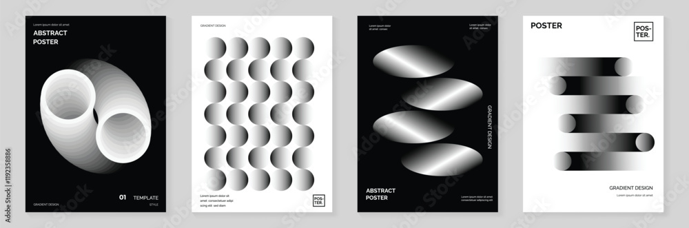 Poster abstract monochrome gradient poster background vector set. modern cover template with black and whit