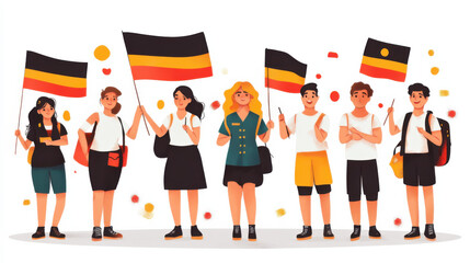 Fototapeta premium Group of Germans waving flags in celebration for the national elections, showing unity and patriotism