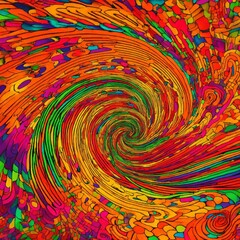 Vibrant psychedelic swirl with bold colors and dynamic patterns, abstract energetic background