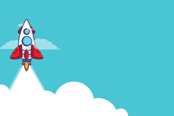 rocket illustration flying over cloud. beautiful scenery with white clouds. paper cut. startup concept vector