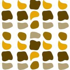 Seamless abstract pattern featuring irregular shapes in earthy tones of mustard yellow, olive green, and beige. Perfect for textiles, wallpapers, or digital design