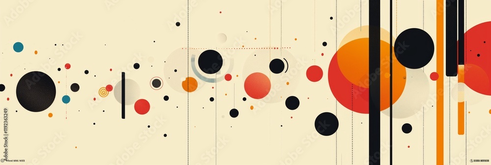 Poster abstract flat vector shapes, shapes with circles and squares in different colors, with lines and dot