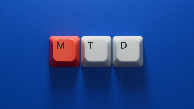 mtd concept on Computer keyboard keys.close up of Computer keyboard keys,Business Concept.3D rendering on blue background.