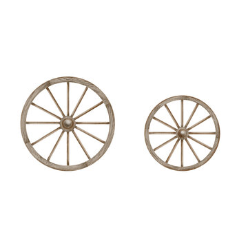 Rustic wooden wagon wheels for farm and harvest fest on transparent background.Watercolor hand drawn Illustration of vintage cart.Part of old retro country transport.Rural antique vehicle
