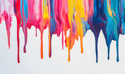 Colorful rainbow paint dripping on white background, Generative AI