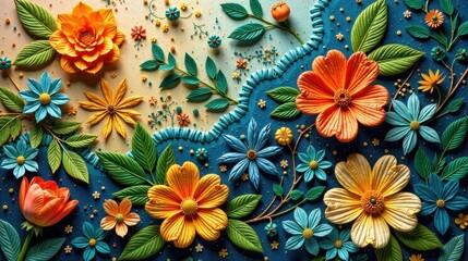 Fototapeta premium Vibrant Floral Arrangement Crafted from Polymer Clay, Showcasing a Spectrum of Warm and Cool Hues, Exhibiting Intricate Details and Textural Depth