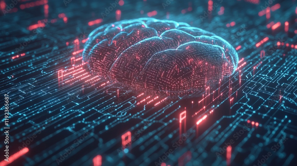 Poster a conceptual image of a digital brain with circuit lines, representing ai's role in enhancing cybers
