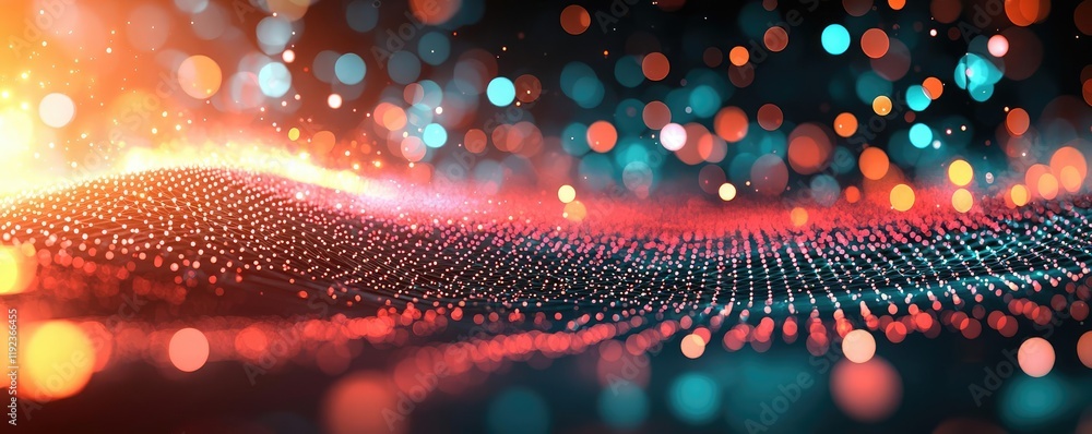 Poster plexus abstract background idea. abstract digital landscape with glowing particles and waves in vibr