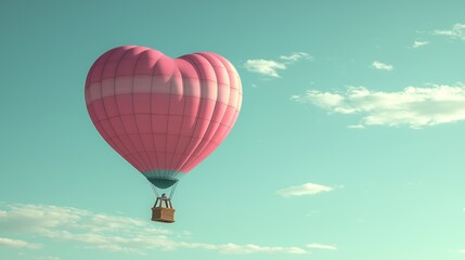 Fototapeta premium Romantic Heart Shaped Hot Air Balloon Soaring Through a Pastel Sky