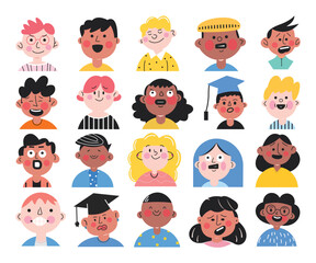Vector Hand Drawn Kids Face Illustration Set of Adorable Characters for Children’s Projects