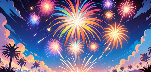 A lot of fireworks display in the sky during a celebration and festival