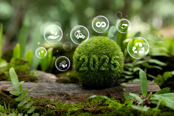 ESG 2025 New Year concept, Green business responsibility sustainable  for environmental development goals. Environment Day.