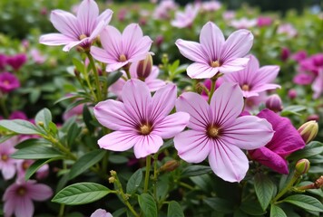 Fototapeta premium Light Pink Flowers with Darker Veins and Yellow Centers