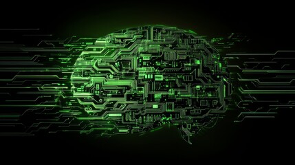 Obraz premium An abstract digital brain made of circuits, symbolizing AI-powered cybersecurity defenses, with a dynamic background of data waves