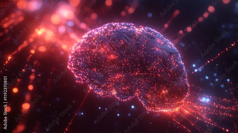 Poster close-up of a digital brain made of circuit patterns, symbolizing ai-powered cybersecurity, surround