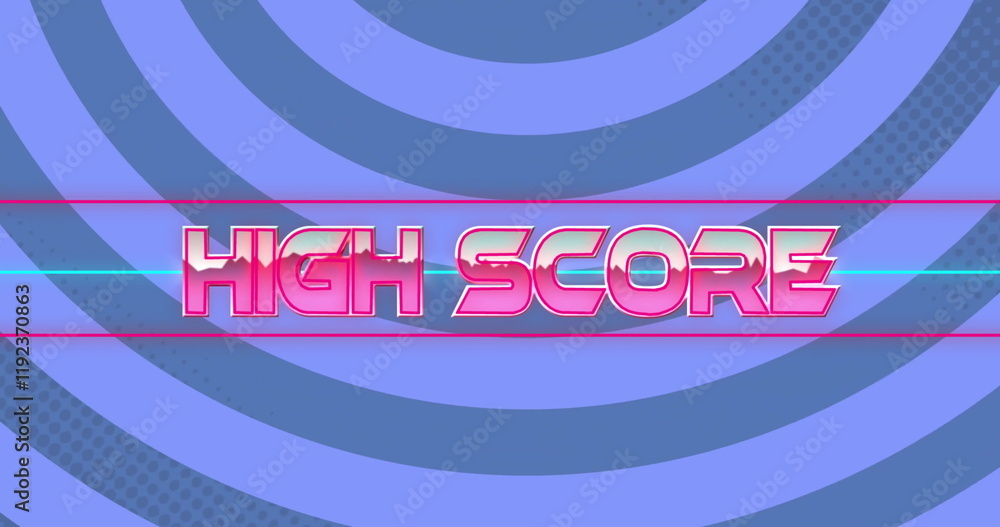Poster image of high score text over neon lines and striped pattern background