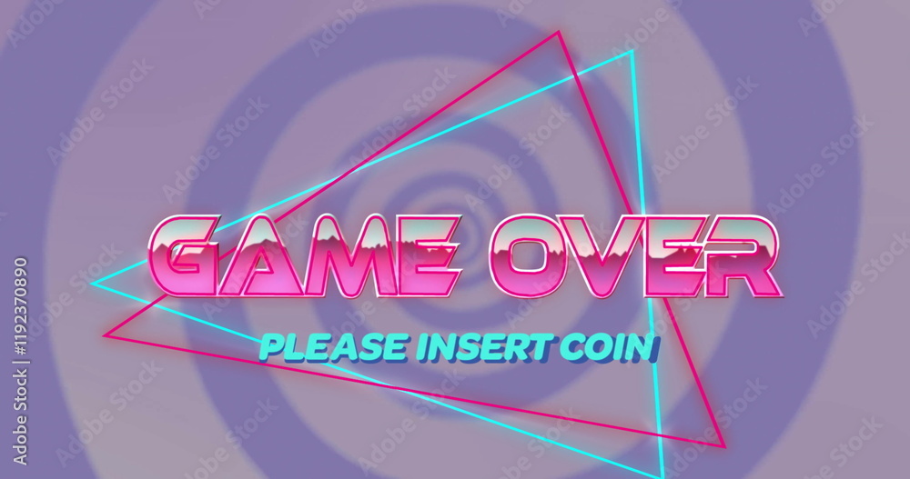 Poster image of game over text over neon triangles and pattern background