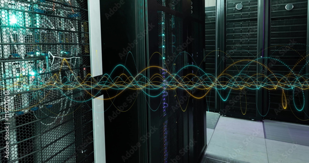 Aufkleber image of digital data processing over computer servers