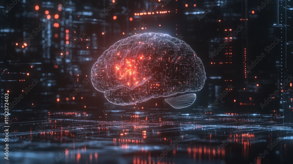 Aufkleber digital brain with interwoven circuit lines, representing artificial intelligence in cybersecurity, 