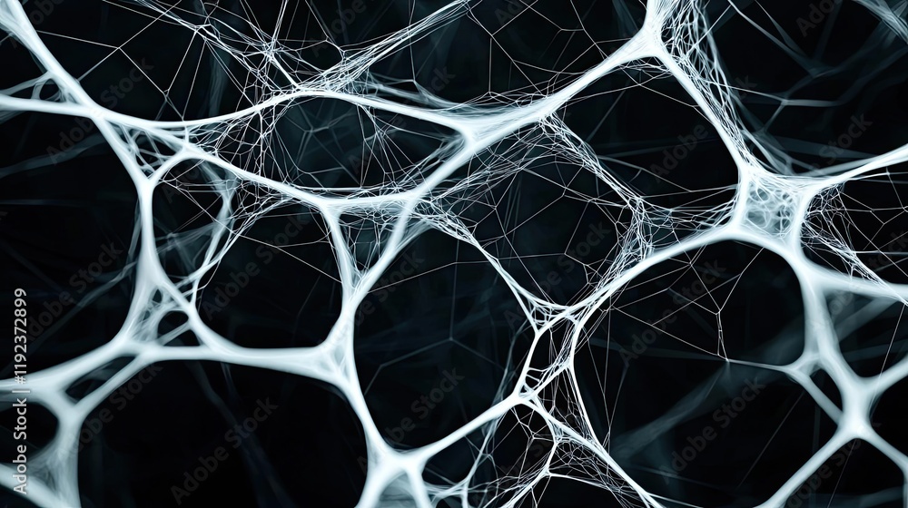 Poster plexus abstract background idea. intricate web of white strands against a dark background, showcasin