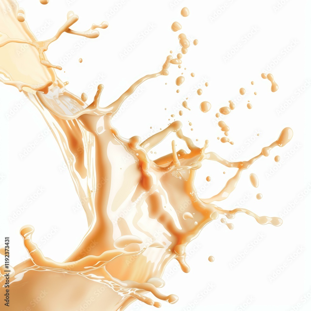 Aufkleber caramel cream splashing and making a swirling dynamic shape on white background