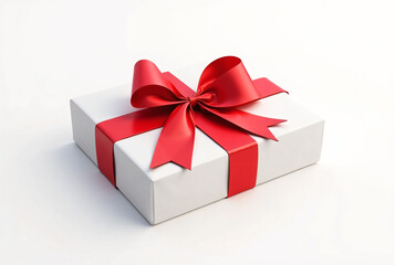 Obraz premium A beautifully wrapped gift box tied with a luxurious red ribbon, perfect for Valentine’s Day or International Women’s Day. Elegant Gift Wrapped with Love.