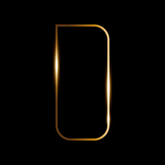 Gold thin art deco frame on black background, Golden linear shape shining particles, minimalistic vintage vector arch geometric shape, shining glare.