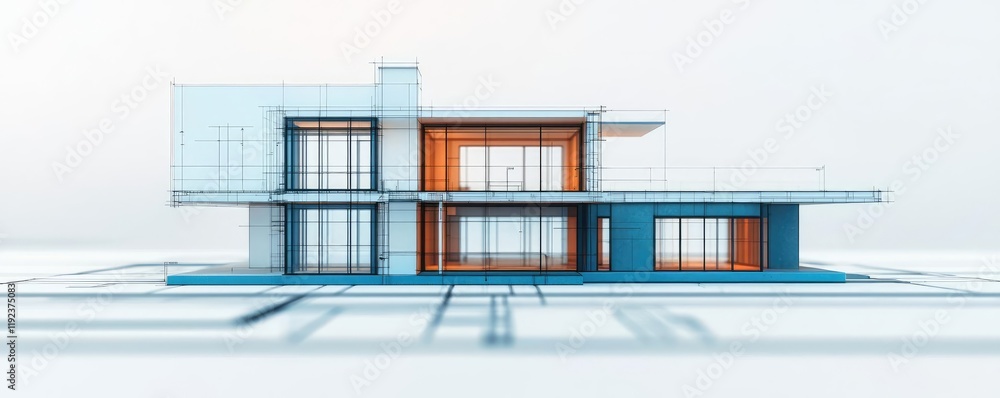 Poster architect blueprint concept. stylish modern architecture with clean lines and large windows for cont