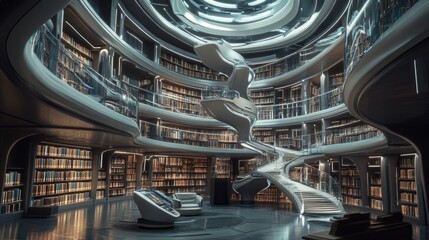 Obraz premium Futuristic Library: A Modern Architectural Marvel